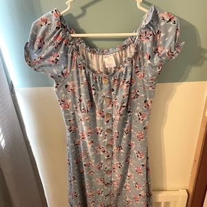 Light blue and floral dress with buttons